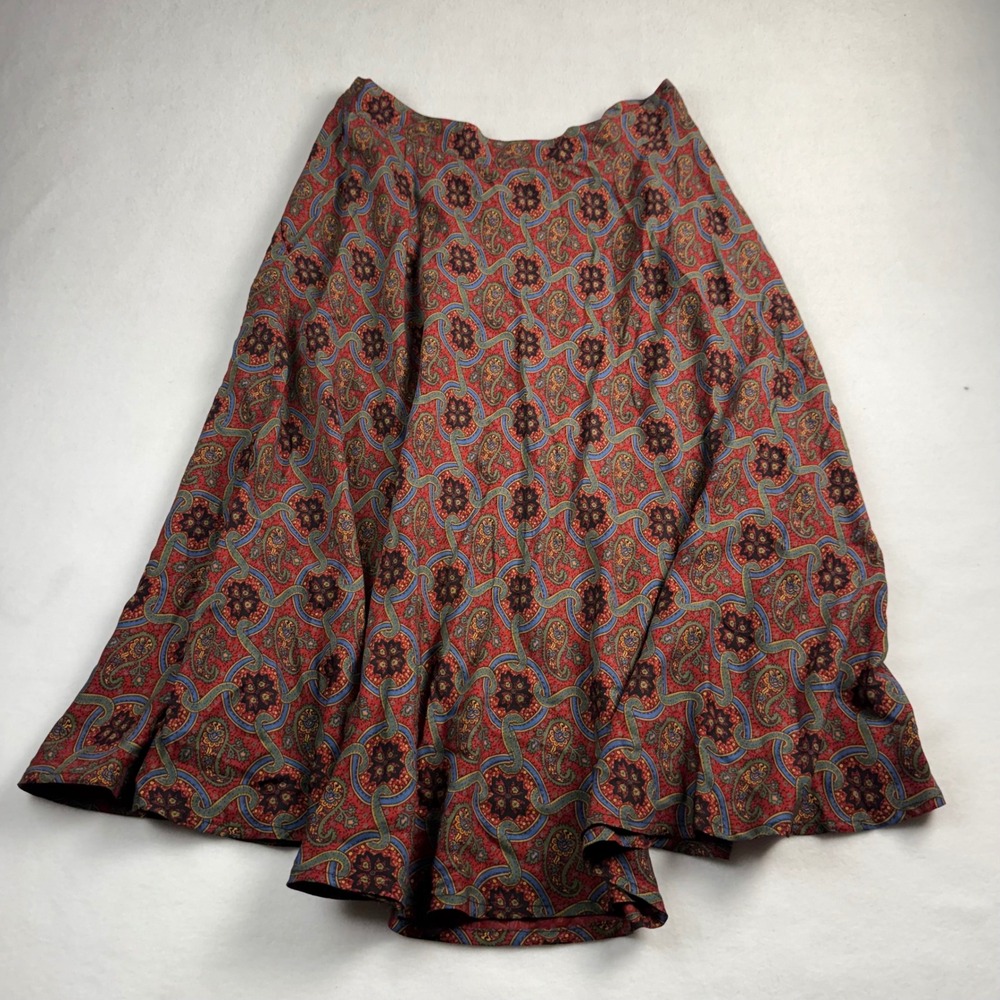 Liz Claiborne Vintage Red Paisley Rayon Midi Skirt Womens 14 A-Line‎ Boho Retro - Picture 2 of 7
